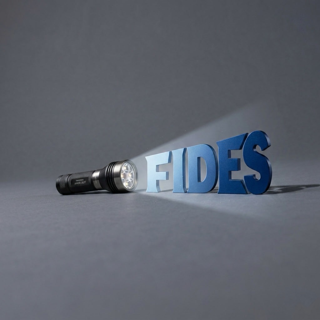 Il logo di FIDES: una torcia accesa illumina la parola FIDES